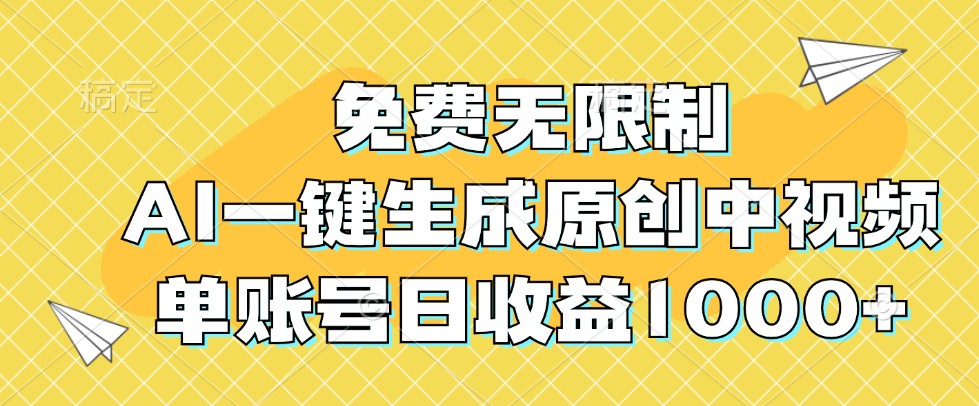 免费无限制，AI一键生成原创中视频，单账号日收益1000+-轻创联盟