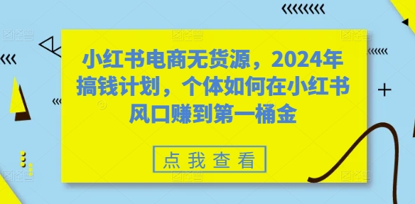小红书电商无货源，2024年搞钱计划，个体如何在小红书风口赚到第一桶金-轻创联盟