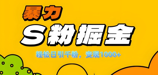 单人单机日引千粉，变现1k+，S粉流量掘金计划攻略-轻创联盟