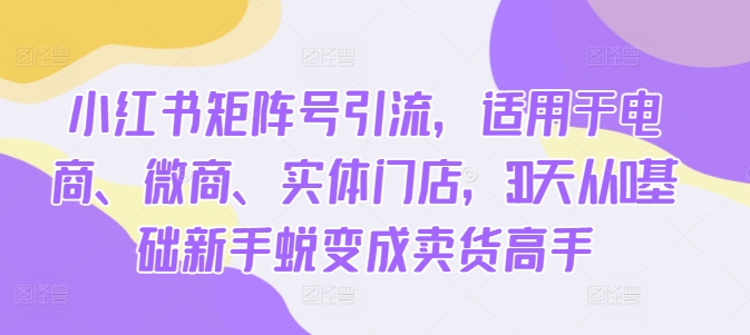 小红书矩阵号引流，适用于电商、微商、实体门店，30天从0基础新手蜕变成卖货高手-轻创联盟