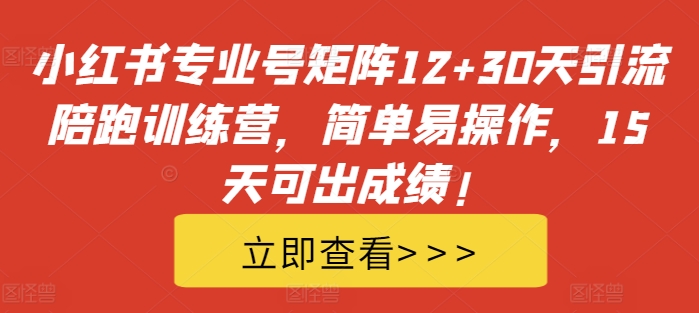小红书专业号矩阵12+30天引流陪跑训练营，简单易操作，15天可出成绩!-轻创联盟