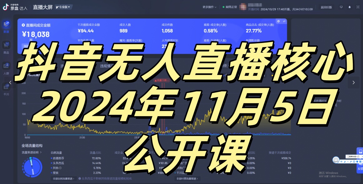 抖音无人直播核心公开课，咸鱼翻身小白可做带有睡后收入月入过万太简单-轻创联盟
