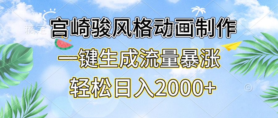 宫崎骏风格动画制作，一键生成流量暴涨，轻松日入2000+-轻创联盟
