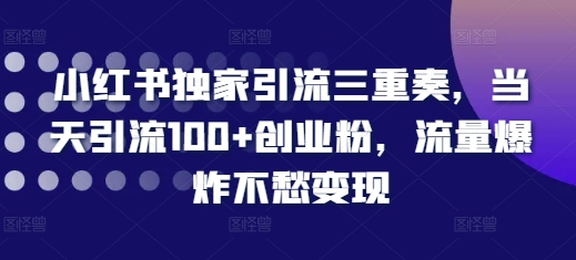 小红书独家引流三重奏，当天引流100+创业粉，流量爆炸不愁变现-轻创联盟