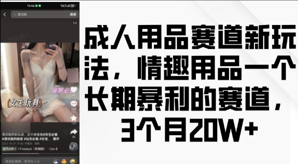 成人用品赛道新玩法，情趣用品一个长期暴利的赛道，3个月收益20个-轻创联盟