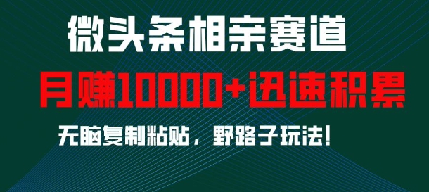 微头条相亲赛道，迅速积累，无脑复制粘贴，野路子玩法，月入1w-轻创联盟