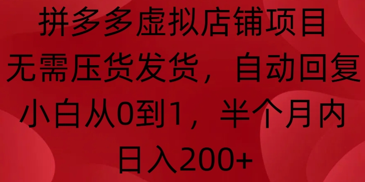 拼多多虚拟店铺项目，无需压货发货，自动回复，小白从0到1，半个月内日入200+-轻创联盟