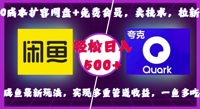 0成本扩容网盘+免费会员，卖技术，拉新，咸鱼最新玩法，实现多重管道收益，一鱼多吃，轻松日入500+-轻创联盟