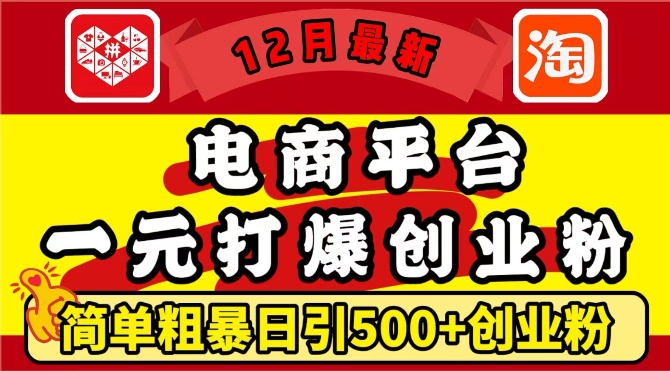12月最新：电商平台1元打爆创业粉，简单粗暴日引500+精准创业粉，轻松月入过W-轻创联盟