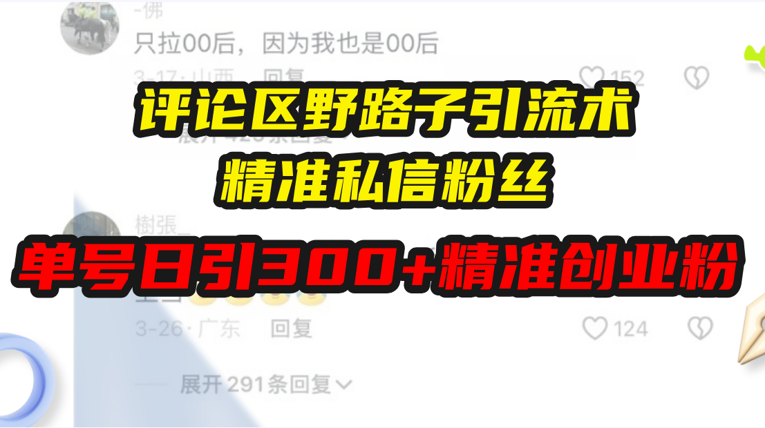评论区野路子引流术，精准私信粉丝，单号日引流300+精准创业粉-轻创联盟