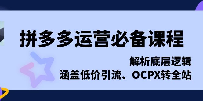 拼多多运营必备课程，解析底层逻辑，涵盖低价引流、OCPX转全站-轻创联盟