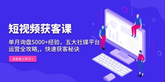 短视频获客课，单月询盘5000+经验，五大社媒平台运营全攻略,，快速获客秘诀-轻创联盟