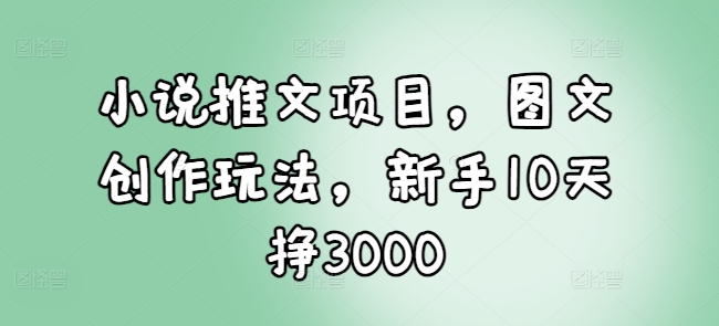 小说推文项目，图文创作玩法，新手10天挣3000-轻创联盟
