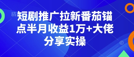 短剧推广拉新番茄锚点半月收益1万+大佬分享实操-轻创联盟