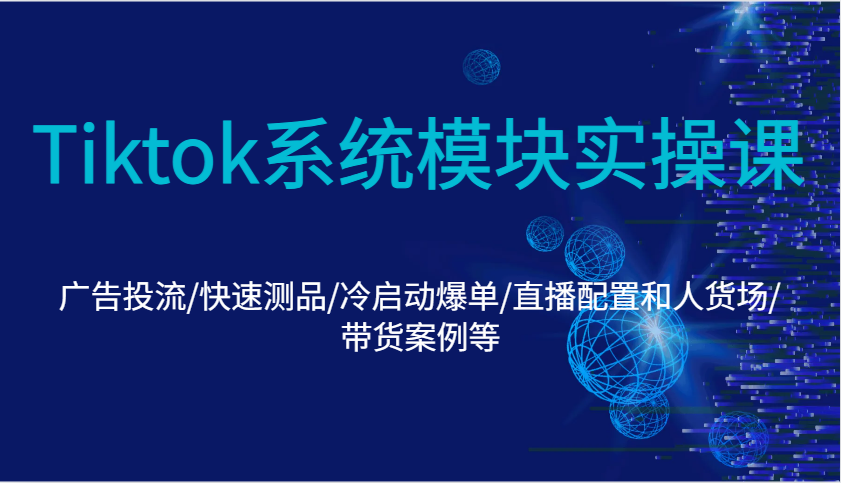 Tiktok系统模块实操课：广告投流/快速测品/冷启动爆单/直播配置和人货场/带货案例等-轻创联盟