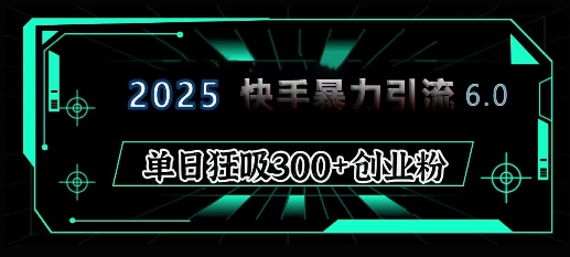 2025年快手6.0保姆级教程震撼来袭，单日狂吸300+精准创业粉-轻创联盟