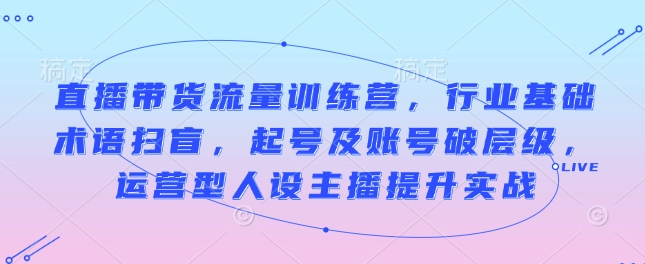 直播带货流量训练营，行业基础术语扫盲，起号及账号破层级，运营型人设主播提升实战-轻创联盟