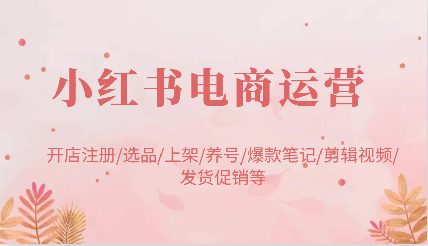 小红书电商运营：开店注册/选品/上架/养号/爆款笔记/剪辑视频/发货促销等-轻创联盟
