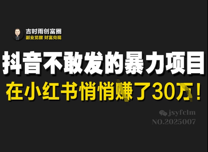 抖音不敢发的暴利项目，在小红书悄悄挣了30W-轻创联盟