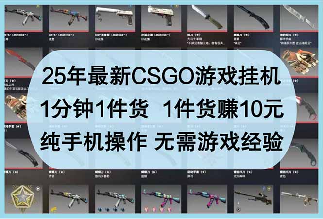 25年最新CSGO游戏挂机，1分钟1件货，1件货赚10元 纯手机操作 无需游戏经验-轻创联盟