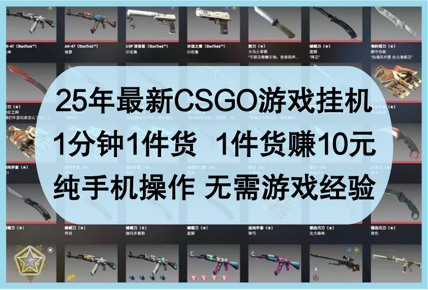 25年最新CSGO游戏挂机，1分钟1件货，1件货赚10元，纯手机操作，无需游戏经验-轻创联盟