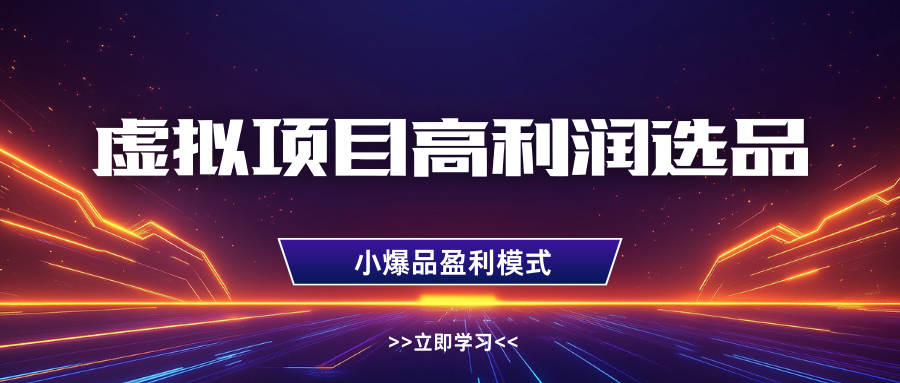 虚拟项目高利润选品方法，单店利润1W+，可多店倍增利润-轻创联盟