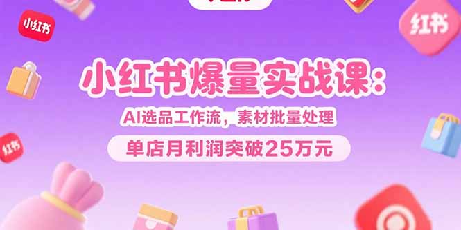 小红书爆量实战课：AI选品工作流，素材批量处理，单店月利润突破25万元-轻创联盟