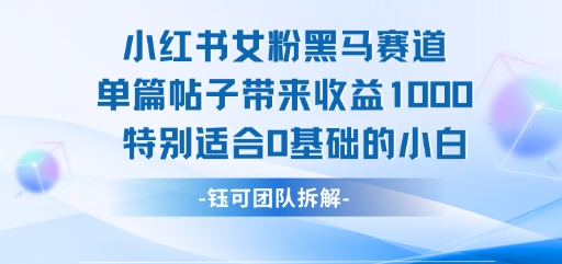 小红书女粉黑马赛道单篇帖子带来收益1k+，特别适合0基础的小白-轻创联盟