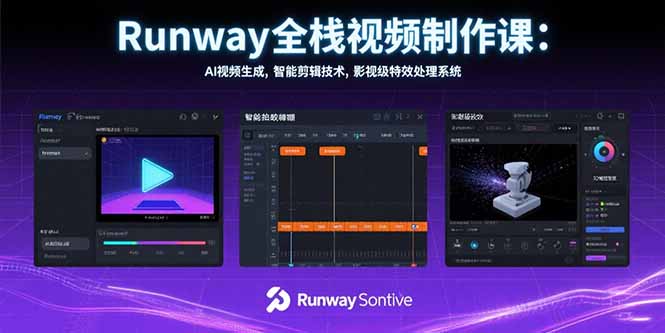 Runway全栈视频制作课：AI视频生成，智能剪辑技术，影视级特效处理系统-轻创联盟