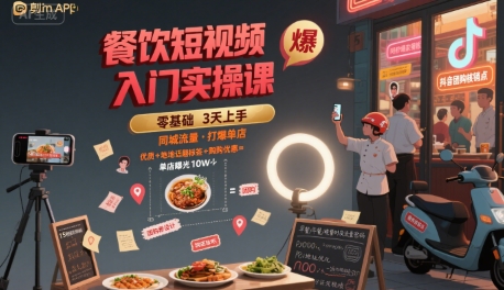 餐饮短视频入门实操课，引爆同城流量，打爆单店-轻创联盟