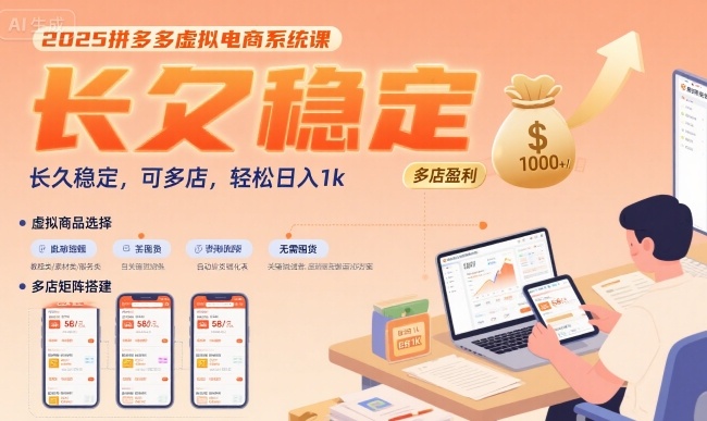 2025拼多多虚拟电商系统课，长久稳定，可多店，轻松日入1k-轻创联盟