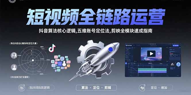 短视频全链路运营：抖音算法核心逻辑,五维账号定位法,剪映全模块速成指南-轻创联盟