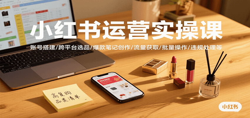 小红书运营实操课，账号搭建/跨平台选品/爆款笔记创作/流量获取/批量操作/违规处理等-轻创联盟