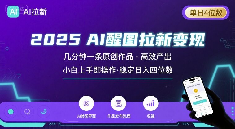 2025最强AI醒图拉新，几分钟一条原创作品，单日收入4位数，小白也能上手操作-轻创联盟