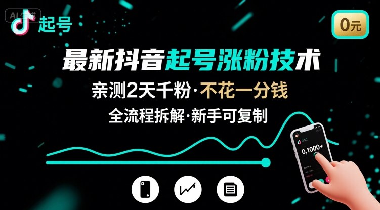 最新抖音起号涨粉技术，亲测2天千粉，不花一分钱，全流程拆解-轻创联盟