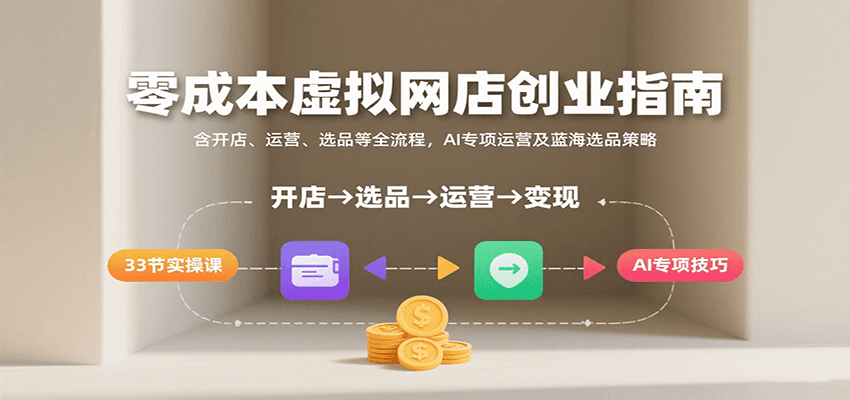 零成本虚拟网店创业指南，含开店、运营、选品等全流程， AI专项运营及蓝海选品策略-轻创联盟