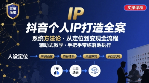 抖音个人IP系统落地实操大课，实操课程，辅助落地-轻创联盟