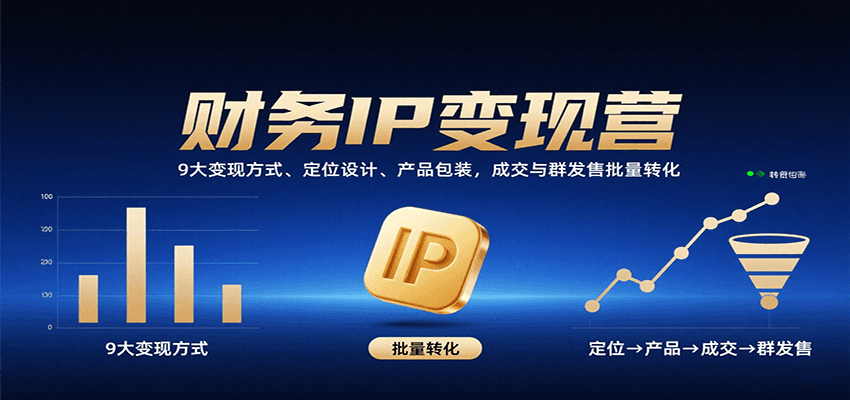 财务IP变现营：9大变现方式、定位设计、产品包装，成交与群发售批量转化-轻创联盟