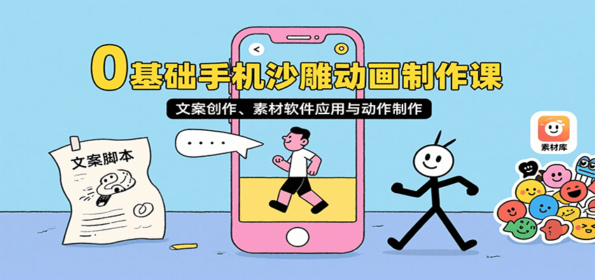 0基础手机沙雕动画制作课，文案创作、素材软件应用与动作制作-轻创联盟