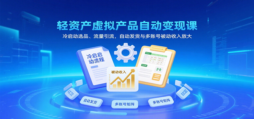 轻资产虚拟产品自动变现课，冷启动选品、流量引流，自动发货与多账号被动收入放大-轻创联盟