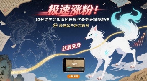 极速涨粉！10分钟学会山海经异兽丝滑变身视频制作，快速起千粉万粉号-轻创联盟