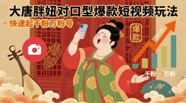 大唐胖妞对口型爆款短视频玩法，快速起千粉万粉号-轻创联盟