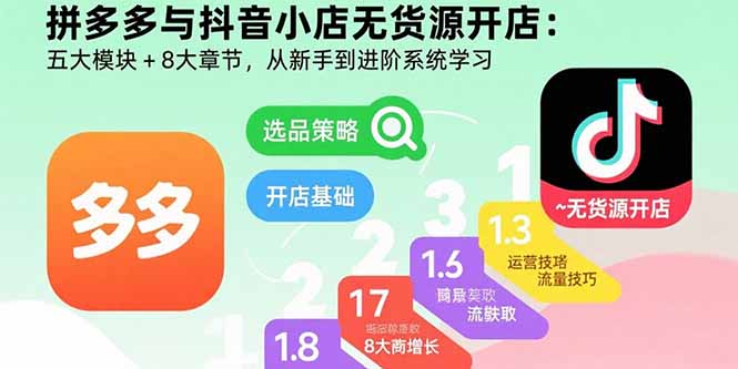 拼多多与抖音小店无货源开店：五大模块+8大章节，从新手到进阶系统学习-轻创联盟