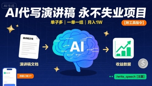 AI代写演讲稿，永不失业项目，单子多，一单一结，月入1W【附工具指令】-轻创联盟