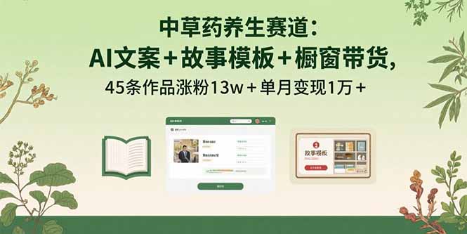 中草药养生赛道：AI文案+故事模板+橱带货，45条作品涨粉13w+单月变现1万+-轻创联盟